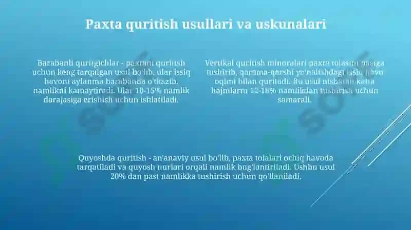 Paxtaning namligi va uning quritishda ishlatiladigan uskunalar 4