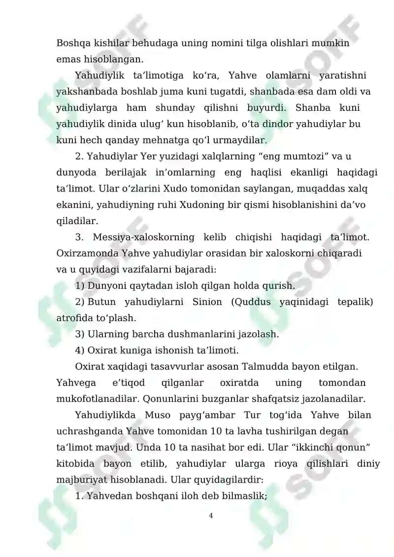Yahudiylik ta'limoti, an'ana va marosimlari. 4