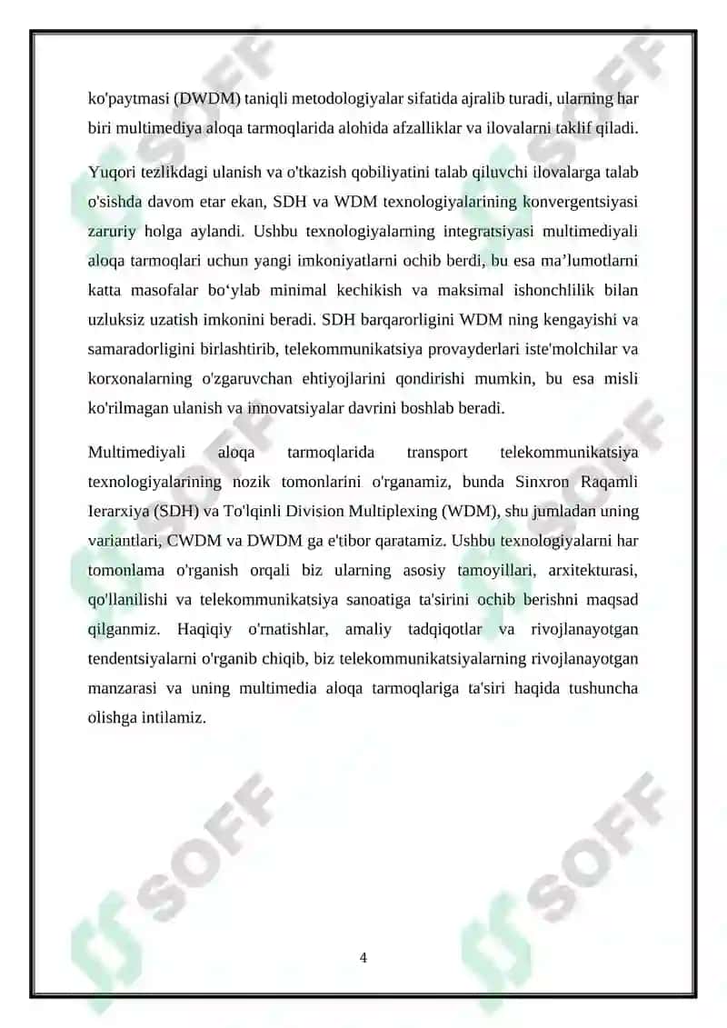 MULTIMEDIA ALOQA TARMOG‘INING TRANSPORT TELEKOMMUNIKATSIYA TEXNOLOGIYALARI 4