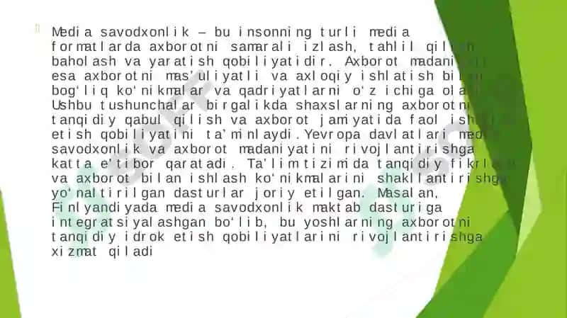 Yangi O‘zbekistonda “Mediasavodxonliklik va axborot madaniyati” fanini o‘rni va ahamiyati 4