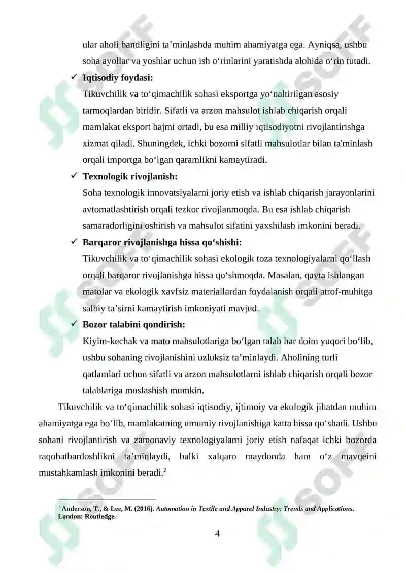 Tikuvchilik va To‘qimachilik sohasida Avtomatlashtirishning iqtisodiy samarasi 4