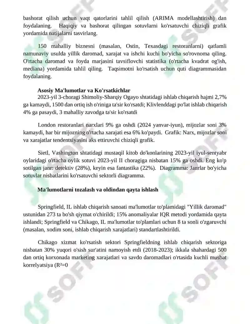 Mahalliy sanoat tarmogʻi boʻyicha malumotlar kirtib tahlil qildiring va natijararni digramma 4