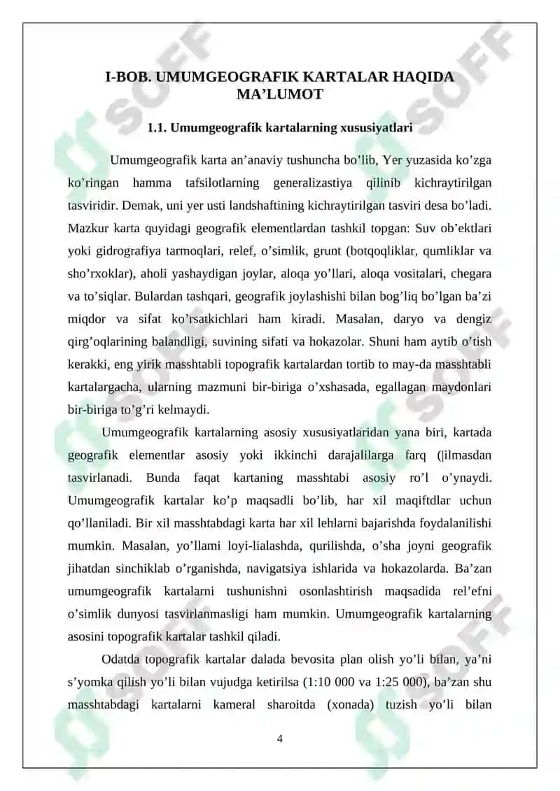 UMUMGEOGRAFIK KARTALARDA GEOGRAFIK ASOSNI TASVIRLANISHI KURS ISHI 4