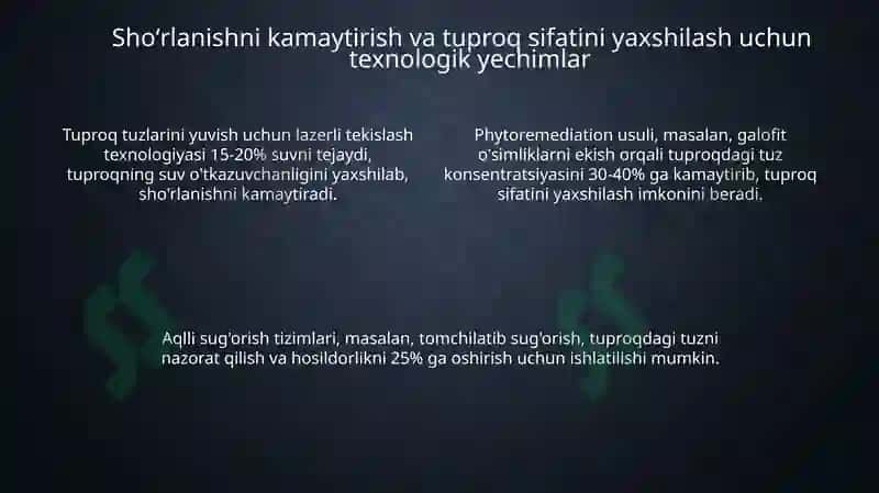 Oʻrtacha va kuchli shoʻrlangan yerlarni tiklash uchun texnologiyalar 4