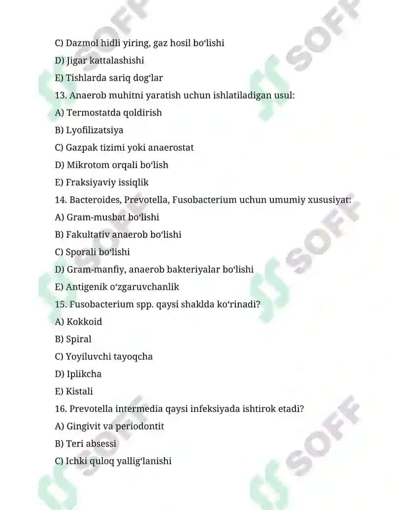 Patogen anaerob klostridial bo’lmagan infeksiya qo’zg’atuvchilari (Bacteroides, Prevotella, 4