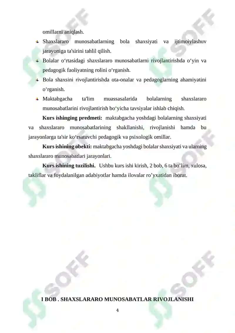 Maktabgacha Yoshdagi Bola Shaxsi va Shaxslararo Munosabatlarni O'rganish Kursi 4