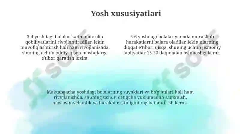 Maktabgacha yoshdagi bolalar jismoniy tarbiyasining oʻziga xos xususiyatlari 4
