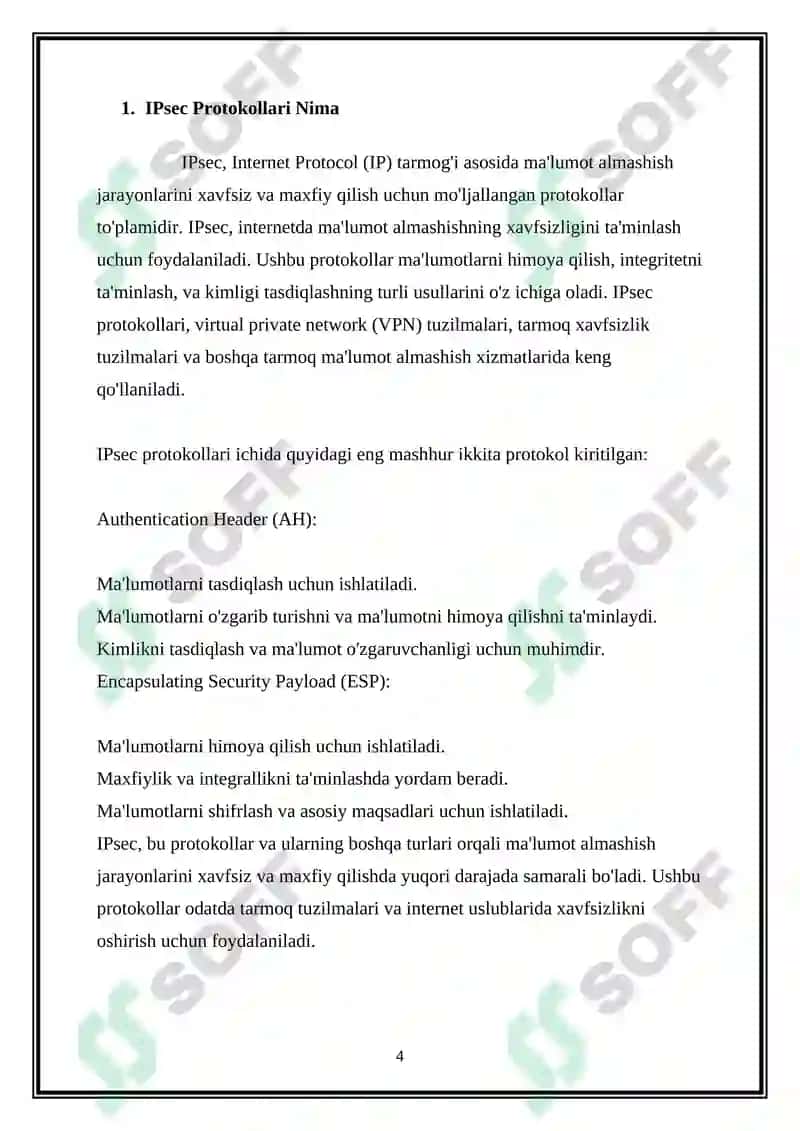 IPSEC MA’LUMOTLAR HIMOYASINI TA’MINLASHDA PROTOKOLLAR TO‘PLAMINING O‘ZIGA XOS XUSUSIYATLARI 4