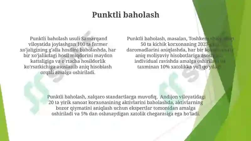 Smeta turlari, xoʻjalik yurituvchi subʼekt faoliyatining turlari boʻyicha smetalarni shakllantirish 4