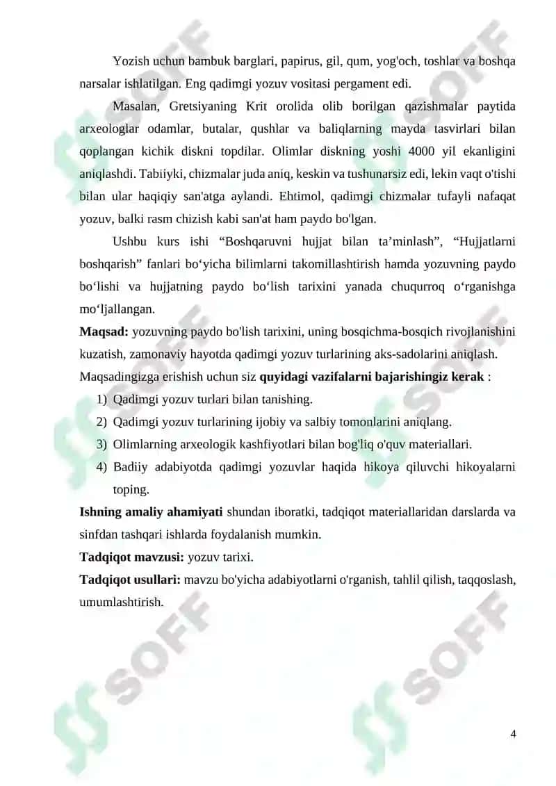 YOZUV TARIXI HAQIDA MA’LUMOT KURS ISHI 4