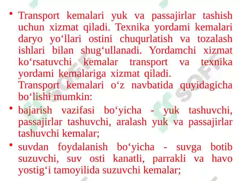 DАRYO TRАNSPORTINING TEXNIK-IQTISODIY TАVSIFI VА RIVOJLАNISHMUАMMOLАRI 4