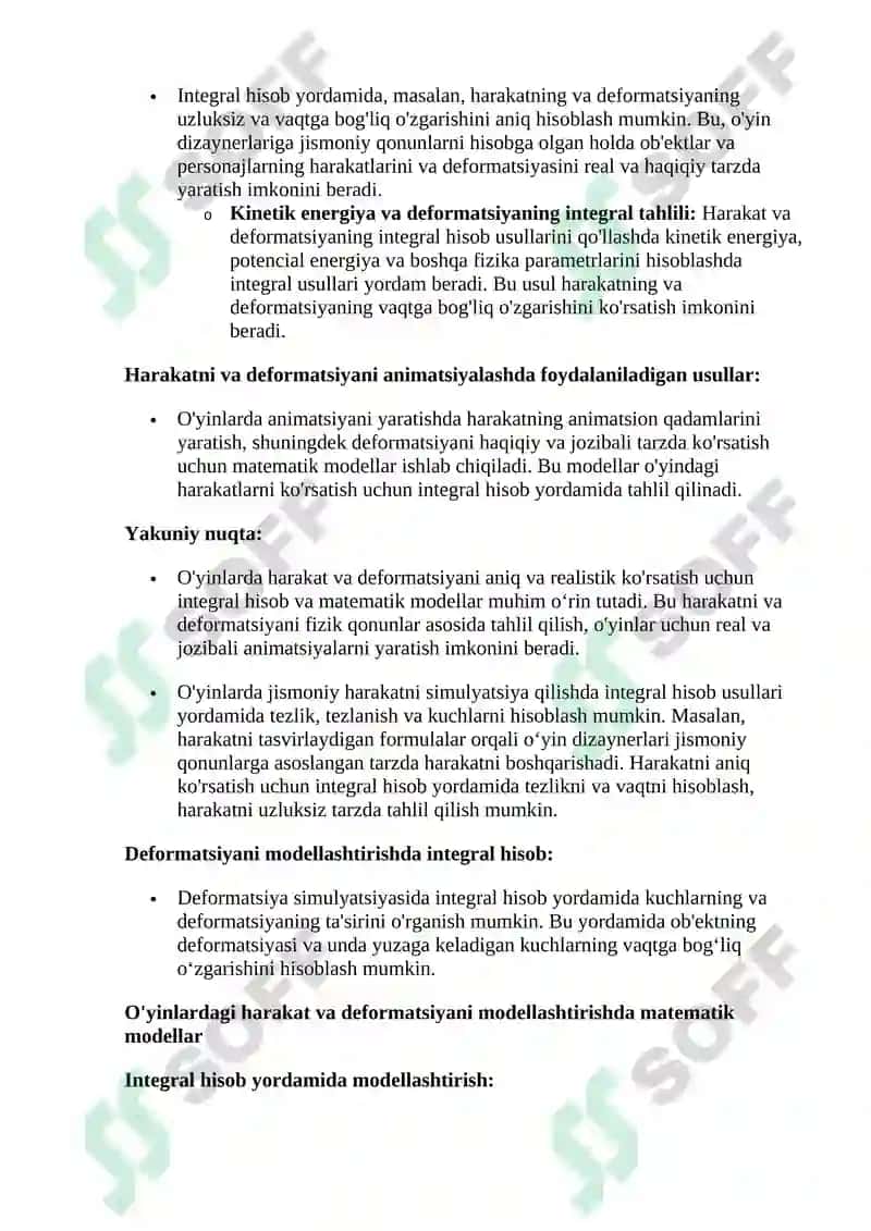 Video o'yinlarda harakat va obyektlar deformatsiyasida integral hisob tatbiqlari 4