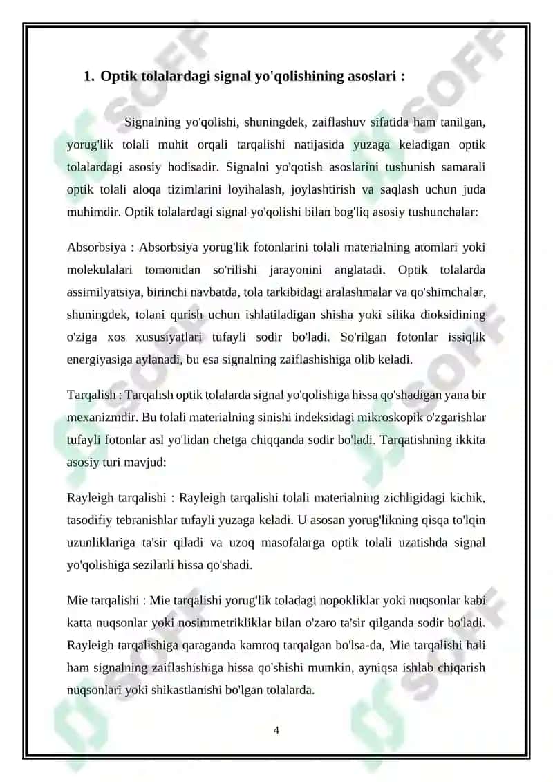 Tolali optik aloqa tizimlarida optic signallarni yoʻqolishi 4