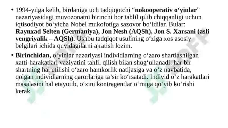 O‘YINLARNAZARIYASI VA O‘ZARO HAMKORLIKLARNI MODELLAShTIRISh 4
