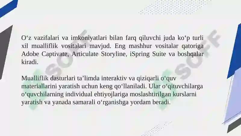 Mualliflik dasturlari yordamida o‘rgatuvchi dasturiy vositalar yaratish 4