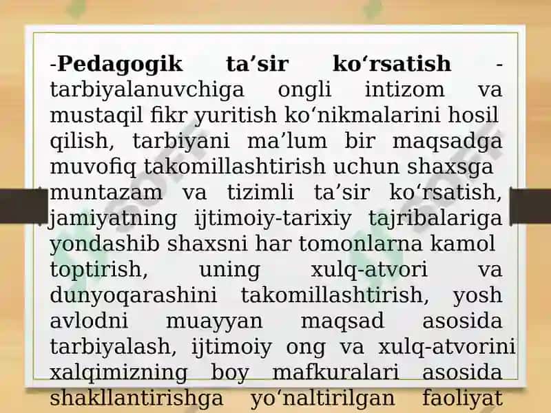 Pedagogik ta’sir koʻrsatish – kommunikativ qobiliyatning asosiy usuli sifatida. Pedagogik muloqot – oʻqituvchining ijodiy faoliyati sifatida. 4