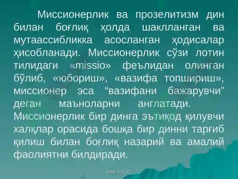 Миссионерлик ва прозелитизм 4