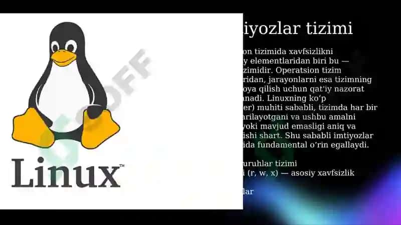 Linux OTda imtiyozlar turlari, xavfsizlik imkoniyatlari bilan tanishish. 4