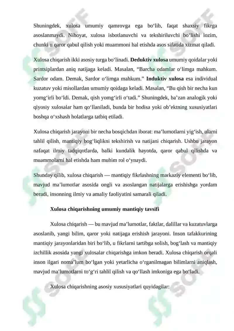 Xulosa chiqarishning umumiy mantiqiy tavsifi 4
