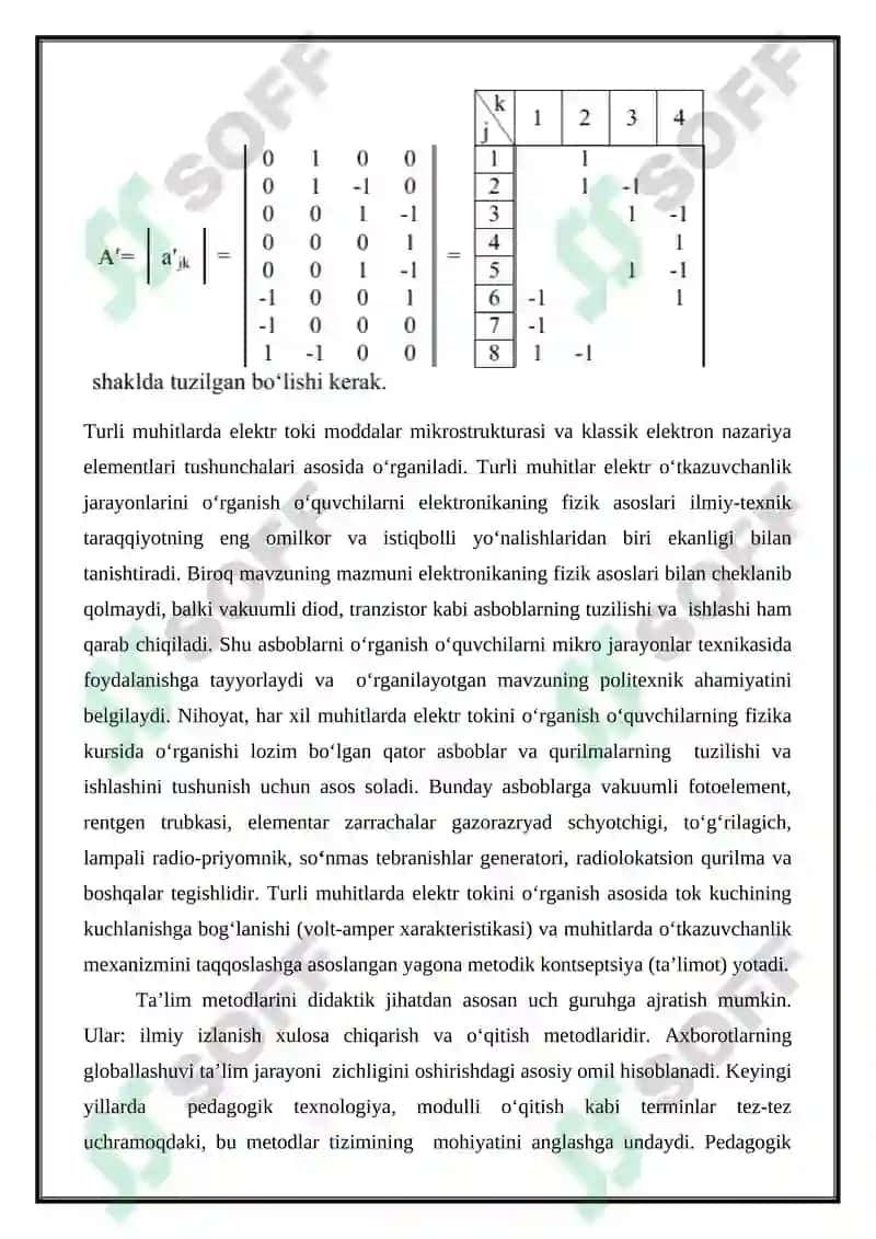 Elektr sxemasidagi ulanishlar matritsasi 4