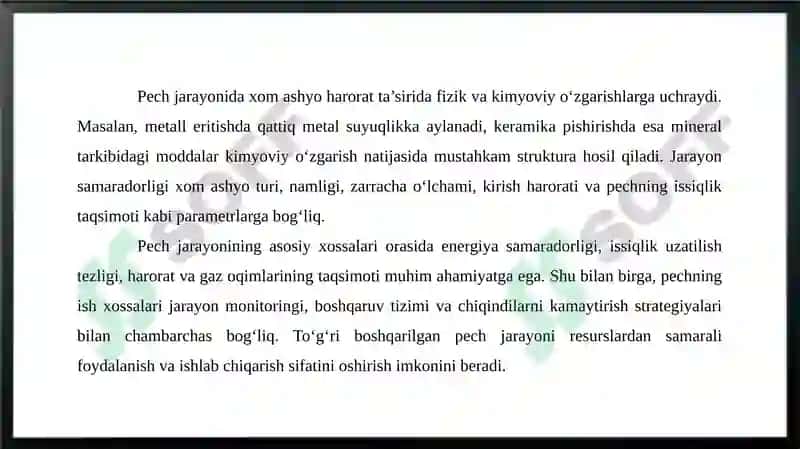 Pech jarayonining material balans 4