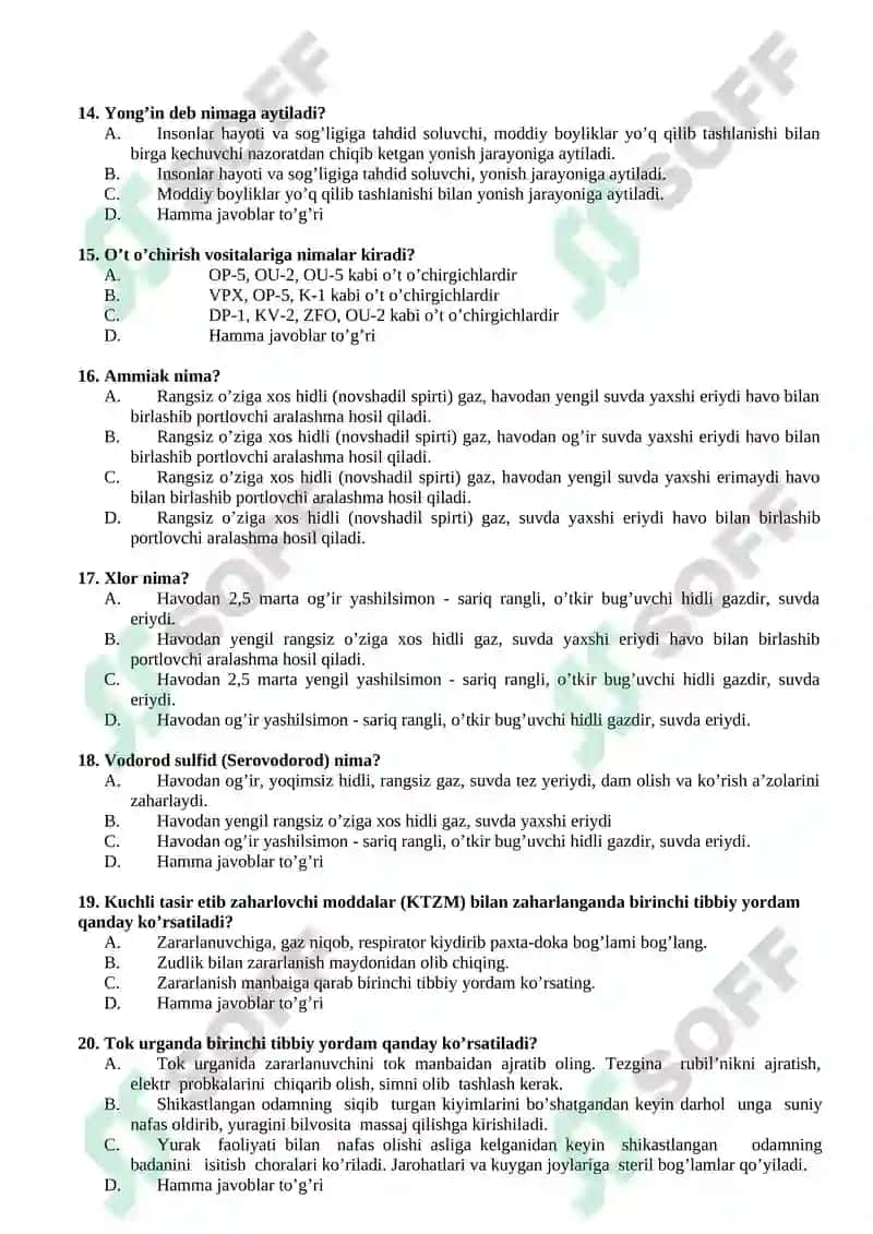 Chaqiruvga qadar boshlang’ich tayyorlik fanidan TEST SAVOLLARI 4