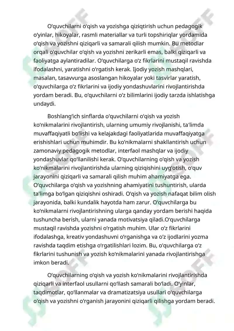 Boshlang’ich sinflarda o’qish va yozish ko’nikmalarini rivojlantirish 4