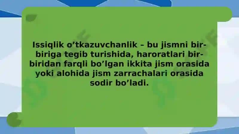 Issiqlik uzatilishi slayd 4