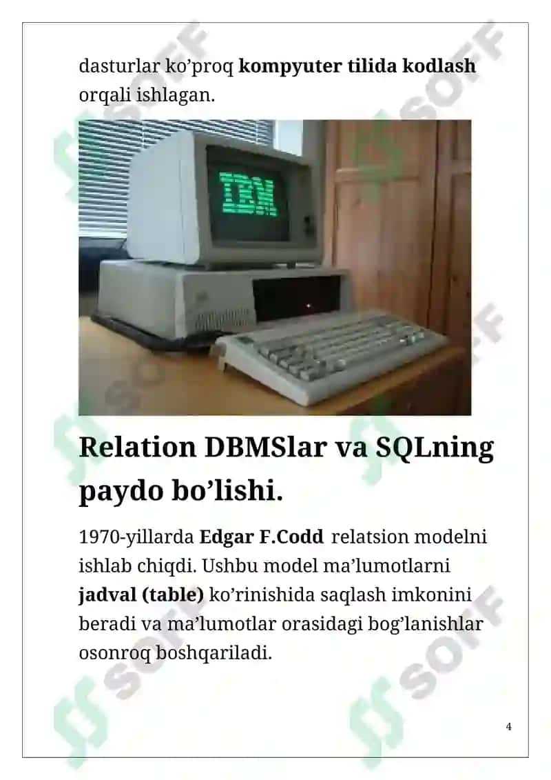 Ma’lumotlar bazasi boshqarish tizimlari va ma’lumotlar bazasini ishlab chiqish dasturiy vositalarining rivojlanish tarixi 4