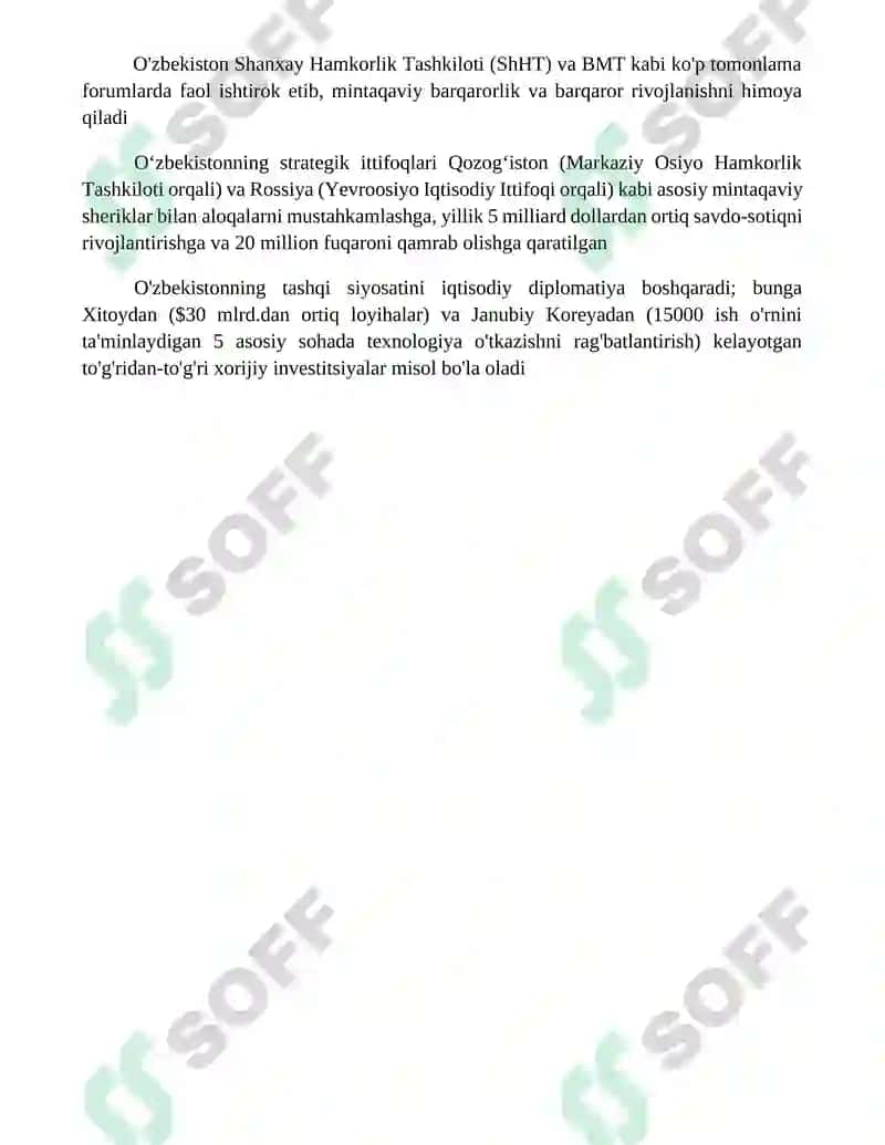 Oʻzbekiston Respublikasi tashqi siyosatınıng muhim yo'nalishlari 4