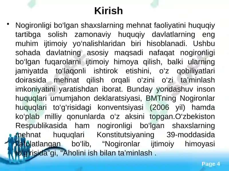 Nogironligi bo‘lgan shaxslarning mehnatini huquqiy jihatdan tartibga solishning o‘ziga xos xususiyatlari 4