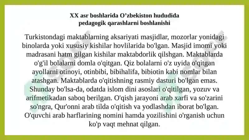 XX asr boshlarida O'zbekistonda olib borilgan ijtimoiy-pedagogika yo'nalishlari 4