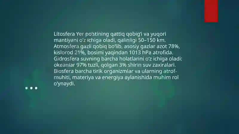 Tabiat haqida asosiy tushunchalar va tabiat komponentlari quyosh sistemasi va sayyoralar 4
