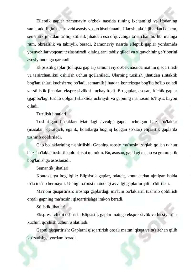 O‘ZBEK TILIDA ELLEPTIK GAPLARNING TUZILISHLI, SEMANTIK VA STILISTIK XUSUSIYATLARI (ZAMONAVIY O‘ZBEK NASRI MISOLIDA) 4