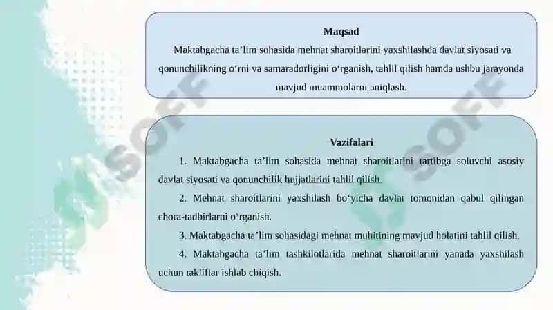 Mehnatsharoitlarini yaxshilashda davlat siyosati va qonunchilikning roli (Maktabgacha ta'lim misolida) 4