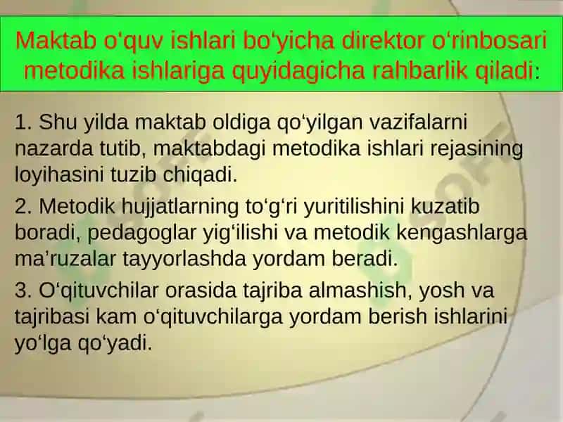 Maktabning o’quv ishlari bo’yisha direktor o‘rinbosarining vazifalari 4