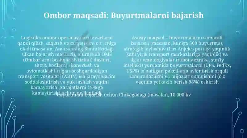Ombor logistikasini organish obyekti predmeti va maqsadi 4