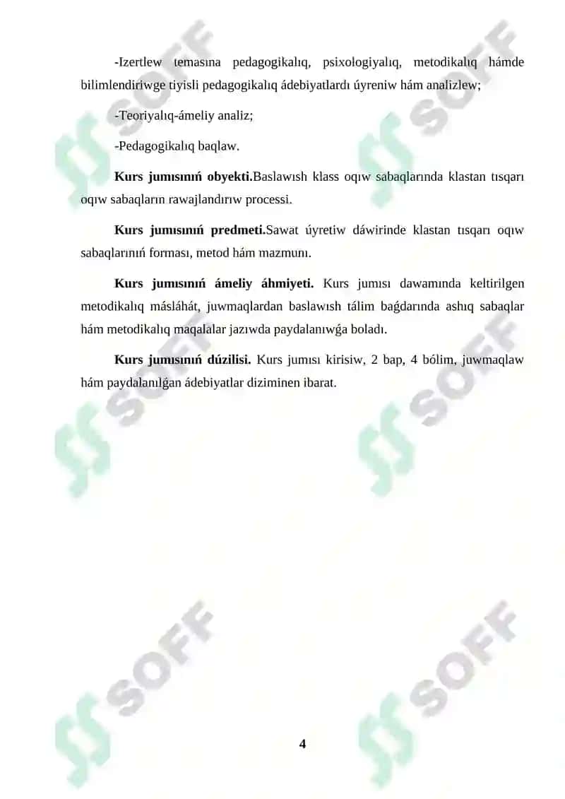 Sawat úyretiw dáwirinde klastan tıs jumıslar kurs jumısı 4