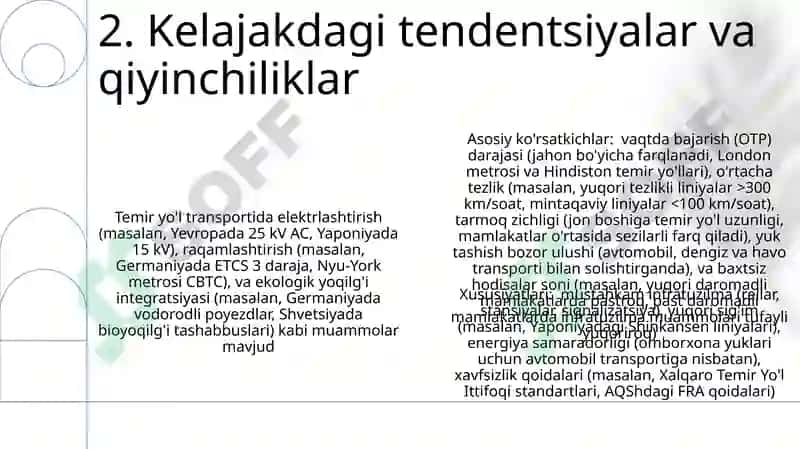 Temir yo'l transporti, uning o'ziga xos hususiyatlari va asosiy ko'rsatkichlari 4