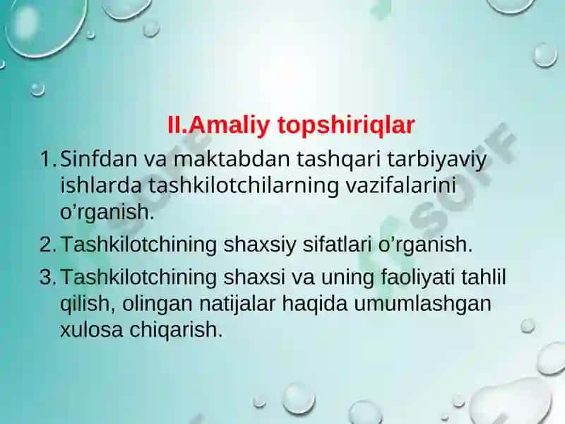 Sinfdan va maktabdan tashqari ishlarni tashkil qilishda tashkilotchi shaxsiga bo’lgan talablar 4