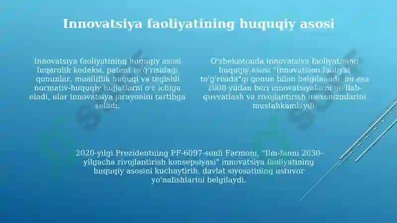 Innovasion faoliyatni tartibga solish sohasida davlat siyosati va dastaklari 4