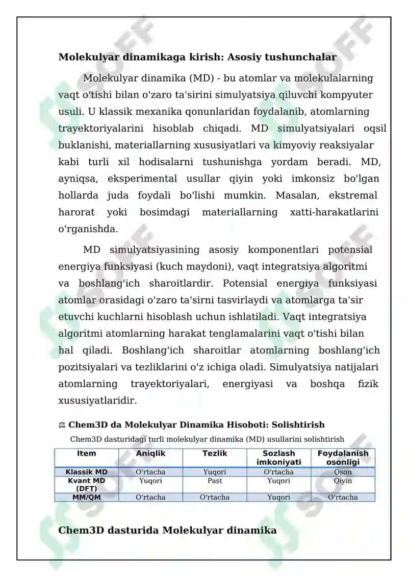 Chem3D dasturida molekuyar dinamikani hisoblash 4