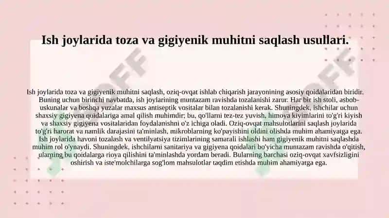Oziq-ovqat xavfsizligini ta'minlash uchun zarur sanitariya talablarini belgilash 4