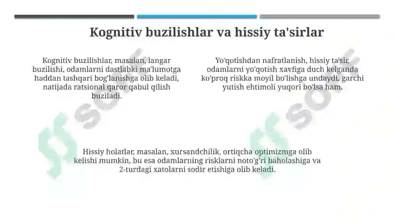 Xulq-atvor iqtisodiyoti asoslari va kognitiv buzilishlar 4