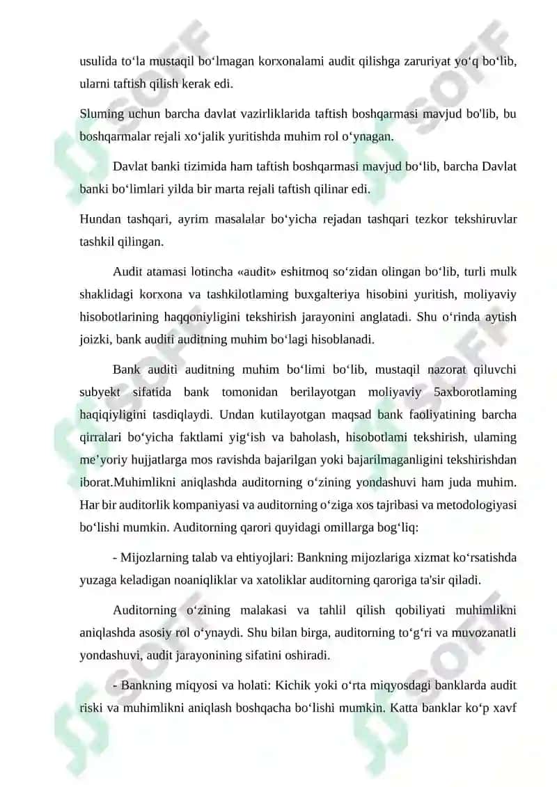 Banklar auditida muhimlik va audit riskini takomillashtirish 4