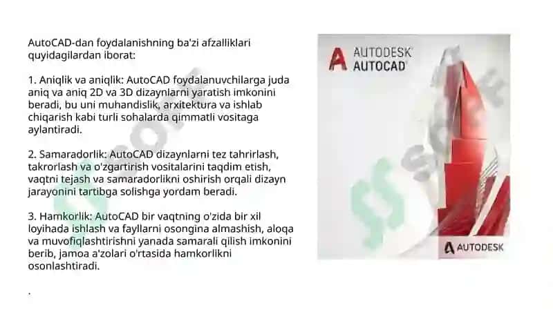 AUTOCAD DASTURI VA UNING ELEKTR TA’MINOTIDAGI TUTGAN O’RNI 4