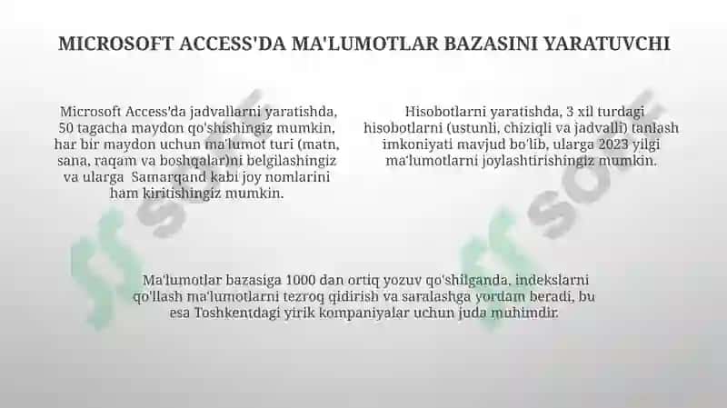 MS Accessda ma'lumotlar bazasini tashkil etish 4