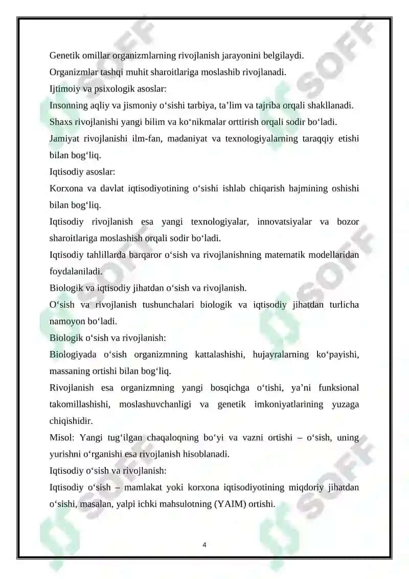 Oʻsish va rivojlanishining sodda modeli 4