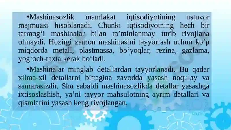 Mashinasozlik va uning tarmoqlari 4