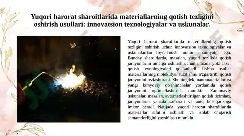 Bog‘lovchi materiallarining qotish jarayonlarini normal vayu va yuqori temperaturasharoitlari da tezlashtirish usullari 4